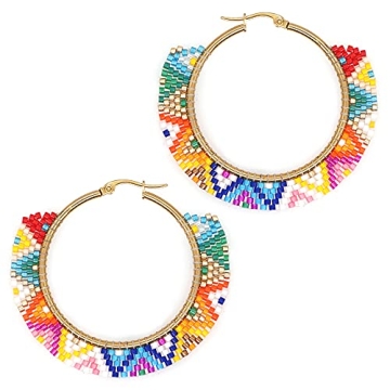 SHINUS BOHO Beaded Hoop Earrings for Women Handmade Statement Earring by Miyuki Beads Colorful Bohemian Jewellery (MI-E20062A)