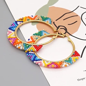SHINUS BOHO Beaded Hoop Earrings for Women Handmade Statement Earring by Miyuki Beads Colorful Bohemian Jewellery (MI-E20062A)