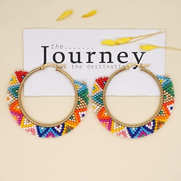 SHINUS BOHO Beaded Hoop Earrings for Women Handmade Statement Earring by Miyuki Beads Colorful Bohemian Jewellery (MI-E20062A)