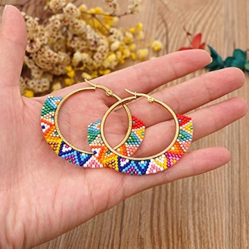 SHINUS BOHO Beaded Hoop Earrings for Women Handmade Statement Earring by Miyuki Beads Colorful Bohemian Jewellery (MI-E20062A)