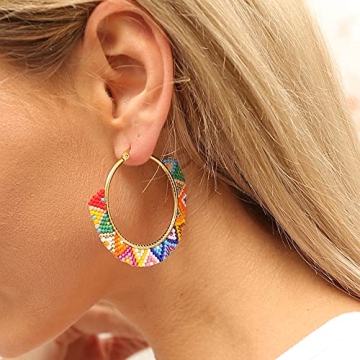 SHINUS BOHO Beaded Hoop Earrings for Women Handmade Statement Earring by Miyuki Beads Colorful Bohemian Jewellery (MI-E20062A)