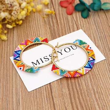 SHINUS BOHO Beaded Hoop Earrings for Women Handmade Statement Earring by Miyuki Beads Colorful Bohemian Jewellery (MI-E20062A)