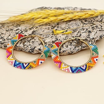 SHINUS BOHO Beaded Hoop Earrings for Women Handmade Statement Earring by Miyuki Beads Colorful Bohemian Jewellery (MI-E20062A)
