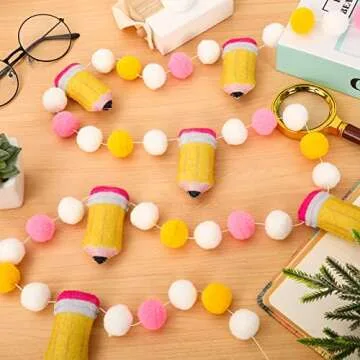 Whaline Back to School Felt Pom Banner 8.2 Ft Cute 3D Pencil Felt Ball Garland Back to School Decorations Pencil Pompom Welcome Back to School Hanging Banner for First Day of School Classroom Decor