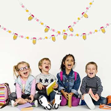 Whaline Back to School Felt Pom Banner 8.2 Ft Cute 3D Pencil Felt Ball Garland Back to School Decorations Pencil Pompom Welcome Back to School Hanging Banner for First Day of School Classroom Decor