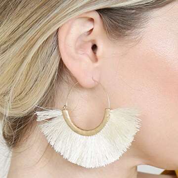 Stylish Bohemian Silky Thread Tassel Statement Hoop Earrings - Lightweight & Elegant