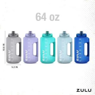 ZULU Goals 64oz Large Half Gallon Jug Water Bottle with Motivational Time Marker, Covered Straw Spout and Carrying Handle, Perfect for Gym, Home, and Sports, Royal Blue