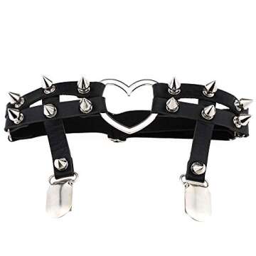 Gothic Studded Heart Garters - Adjustable Punk Leg Rings