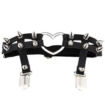 Gothic Studded Heart Garters - Adjustable Punk Leg Rings