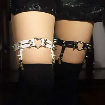 Gothic Studded Heart Garters - Adjustable Punk Leg Rings