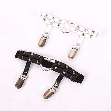 Gothic Studded Heart Garters - Adjustable Punk Leg Rings