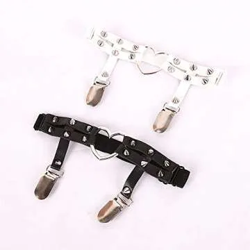 Gothic Studded Heart Garters - Adjustable Punk Leg Rings