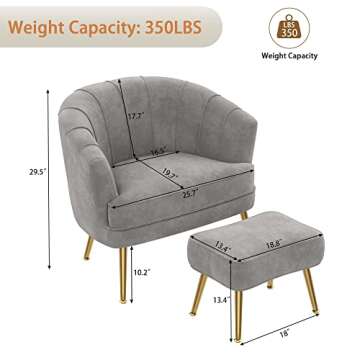 Andeworld Velvet Accent Chair with Ottoman, Upholstered Modern Single Sofa Side Chair,Comfy Barrel C...