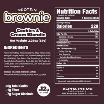Prime Bites Protein Brownie from Alpha Prime Supplements, 16-17g Protein, 5g Collagen, Delicious Gui...