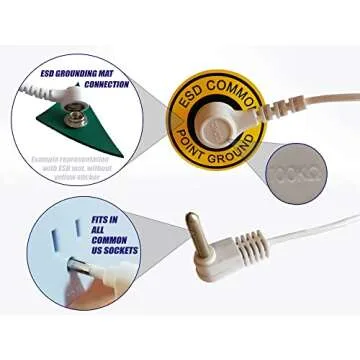 Grounding Snap with ESD Grounding Plug for Universal Grounding Table Mat, Universal Snap Kit and 16ft Grounding Cord Makes Perfect Grounding Wire Kit in ESD Supplies, ESD Grounding Kit & Ground Cord