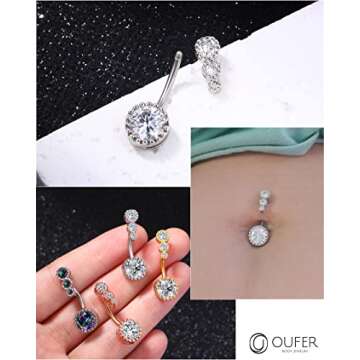 OUFER 316L Surgical Steel Belly Button Rings Clear CZ Navel Rings Belly Rings Belly Piercing