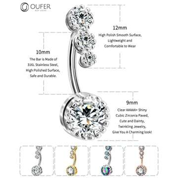 OUFER 316L Surgical Steel Belly Button Rings Clear CZ Navel Rings Belly Rings Belly Piercing