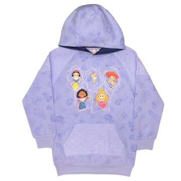 Disney Characters Girls Pullover Hoodie and Joggers 2-Pack, Girls Hooded Sweatshirt and Active Sweatpants Bundle Set (Blue, Size 8)