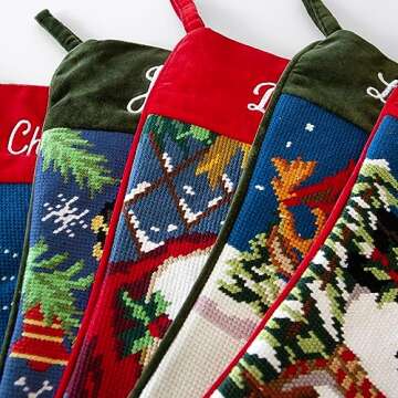 Let's Make Memories Personalized Needlepoint Christmas Stocking - Embroidered Family Stockings - Old-Fashioned Christmas Décor - Mantel Décor - 8"x17" - Customized Embroidered Name - Nutcracker