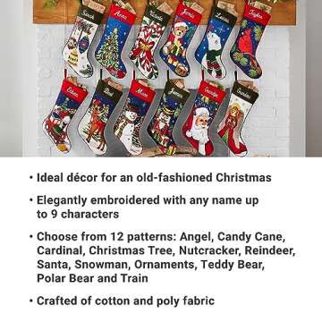 Let's Make Memories Personalized Needlepoint Christmas Stocking - Embroidered Family Stockings - Old-Fashioned Christmas Décor - Mantel Décor - 8"x17" - Customized Embroidered Name - Nutcracker