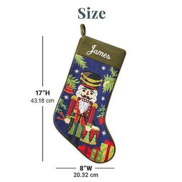 Let's Make Memories Personalized Needlepoint Christmas Stocking - Embroidered Family Stockings - Old-Fashioned Christmas Décor - Mantel Décor - 8"x17" - Customized Embroidered Name - Nutcracker