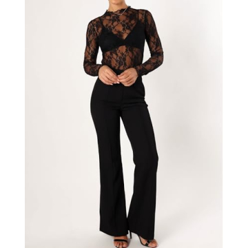 OFEEFAN Women's Long Sleeve Elegant Lace Mesh Top