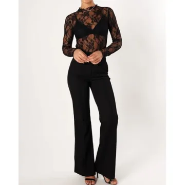 OFEEFAN Women's Long Sleeve Elegant Lace Mesh Top