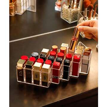 V-HANVER Fish Shape Lipstick Organizer Lip Gloss Storage Tower Makeup Stand for 28 Lip Sticks Women Girls Makeup Cosmetic Display, Clear Acrylic