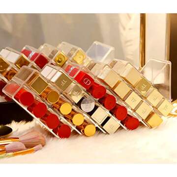 V-HANVER Fish Shape Lipstick Organizer Lip Gloss Storage Tower Makeup Stand for 28 Lip Sticks Women Girls Makeup Cosmetic Display, Clear Acrylic