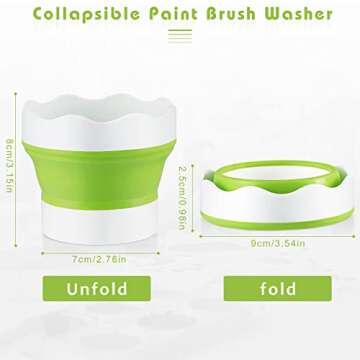 Fivtyily Portable Collapsible Paint Brush Washer with Brush Holder Silicone Washing Bucket for Watercolor Acrylic Oil Painting (Green)