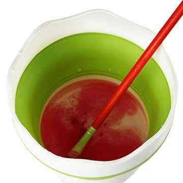 Fivtyily Portable Collapsible Paint Brush Washer with Brush Holder Silicone Washing Bucket for Watercolor Acrylic Oil Painting (Green)