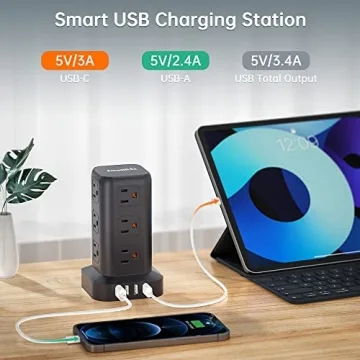 Impactful Surge Protector Tower with USB Ports