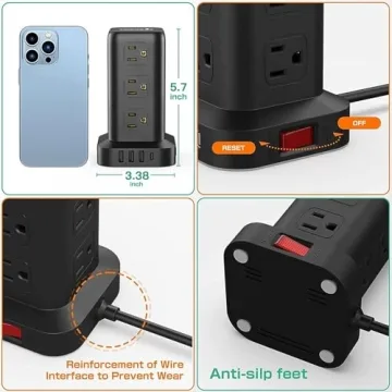 Impactful Surge Protector Tower with USB Ports