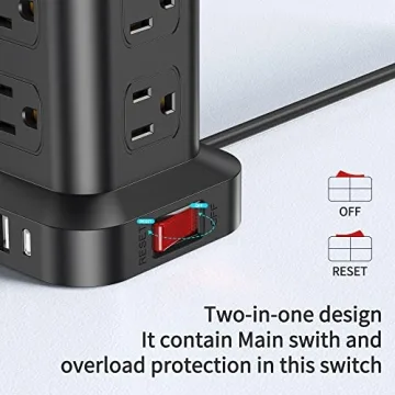 Impactful Surge Protector Tower with USB Ports
