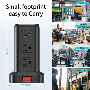 Impactful Surge Protector Tower with USB Ports