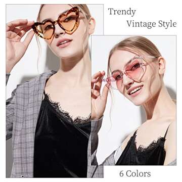 Pibupibu 6 Pack Reteo Heart Shape Sunglasses for Women, Trendy Vintage Cat Eye Glasses for Bachelorette Party Favors