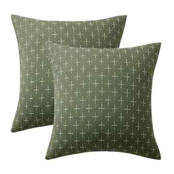 MIULEE Pack of 2 Decorative Burlap Linen Throw Pillow Covers Christmas Modern Farmhouse Pillowcase Rustic Woven Textured Cushion Cover for Sofa Couch Bed 18x18 Inch Olive Green