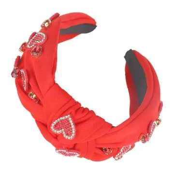 SARATA Valentine’s Day Headband for Women Love Heart Headband Jeweled Crystal Rhinestone Knotted H...