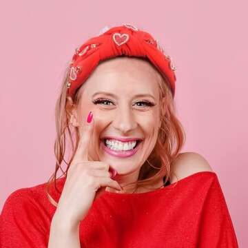 SARATA Valentine’s Day Headband for Women Love Heart Headband Jeweled Crystal Rhinestone Knotted Headband Red Pink Wide Top Knot Headband Valentine’s Day Hair Accessories Gifts (red hear, medium)