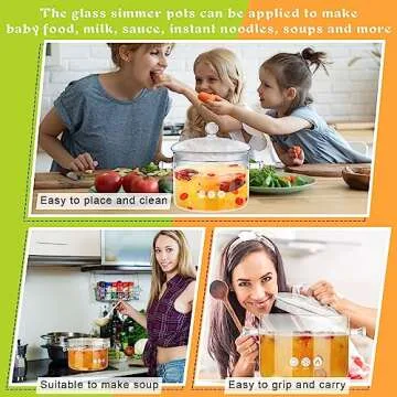 Zubebe 2 Pcs Glass Pots for Cooking on Stove Set Glass Saucepan with Cover Heat Resistant Clear Pots and Pans Set Stovetop Glass Cookware Simmer Pot with Lid for Soup Milk (1.3 L, 1.9 L)