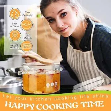 Zubebe 2 Pcs Glass Pots for Cooking on Stove Set Glass Saucepan with Cover Heat Resistant Clear Pots and Pans Set Stovetop Glass Cookware Simmer Pot with Lid for Soup Milk (1.3 L, 1.9 L)