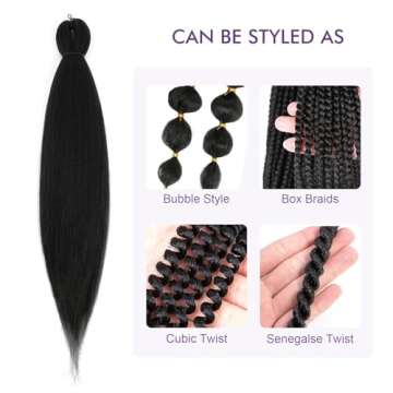 ROSDINA Pre-stretched Braiding Hair - 30 Inch 8 Packs Jet Black Super Long Braiding Hair For Twist or Box Braids, Yaki Texture Hot Water Setting Synthetic Braiding Hair Extensions (30 Inch, #1-8P)