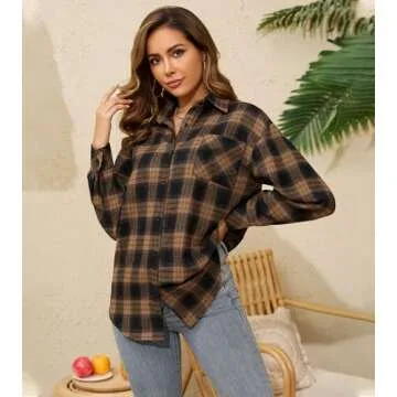 Koufland Women's Plaid Flannel Button-Up Shirt for Fall