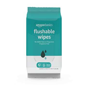 Amazon Basics Flushable Adult Toilet Wipes, Fragrance Free, 504 Count (12 Packs of 42)