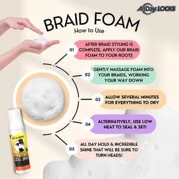 AllDay Locks Braid Foam | Long Lasting Mousse for Style & Shine | No Frizz or Fraying | Moisturizes & Seals Braids, Locks, Twists, Cornrows | 8 oz
