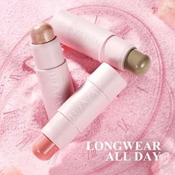 LUXAZA 3PCS Cream Stick + Highlighter Stick + Bronzer Stick, Complete Face Make up Kit Sticks Trio Wand, Lightweight Dewy Finish for Girls and Women, Highlight ( Pearl ) #03 + Contour ( Matte ) #04 +