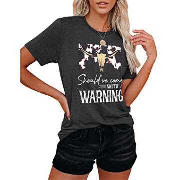 Wallen Shirt Women Country Music Shirts Retro Steer Skull Graphic Tees Vintage Western Shirt Tops(Grey,Small)