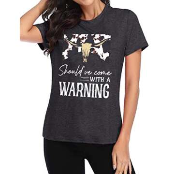 Wallen Shirt Women Country Music Shirts Retro Steer Skull Graphic Tees Vintage Western Shirt Tops(Grey,Small)