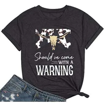 Wallen Shirt Women Country Music Shirts Retro Steer Skull Graphic Tees Vintage Western Shirt Tops(Grey,Small)