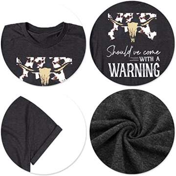 Wallen Shirt Women Country Music Shirts Retro Steer Skull Graphic Tees Vintage Western Shirt Tops(Grey,Small)